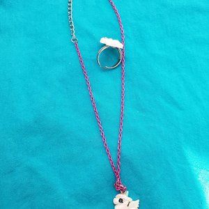 Girls Unicorn necklace  ring set